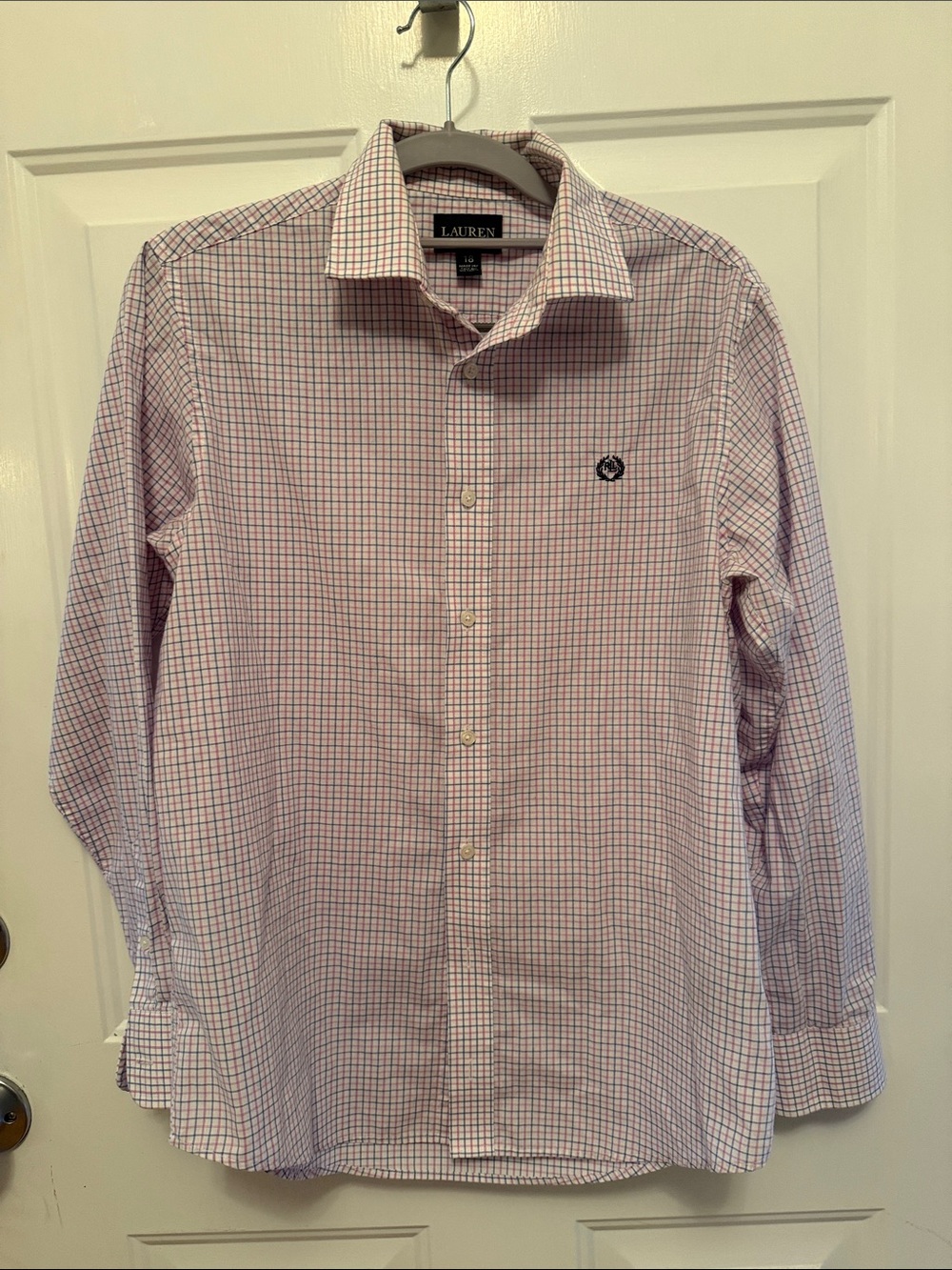 Ralph Lauren Boys Pink and blue Check Dress Shirt size 18